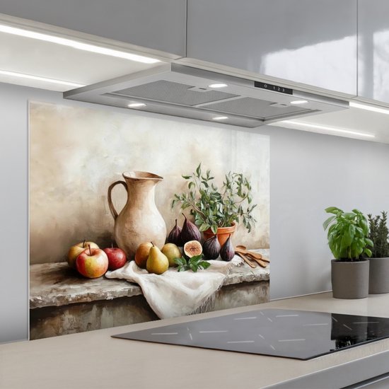 Spatscherm 90x70 cm - Zelfklevende achterwand Fruit - Kruiden - Landelijk - Keuken muurbeschermer - Spatwand fornuis
