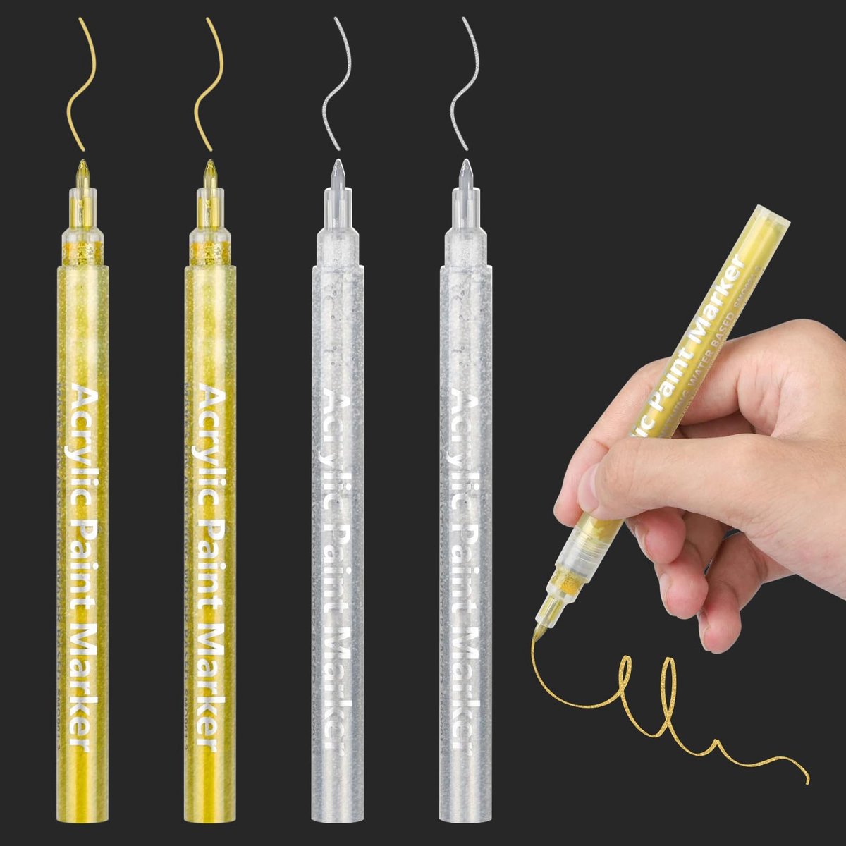 IMPERATORIS® Metallic Acrylstiften & Acrylmarkers Set - DIY Acrylverf Kit - Kleuren op Nummer voor Volwassenen - Pen & Marker Penselen Kit - 4 Stuks