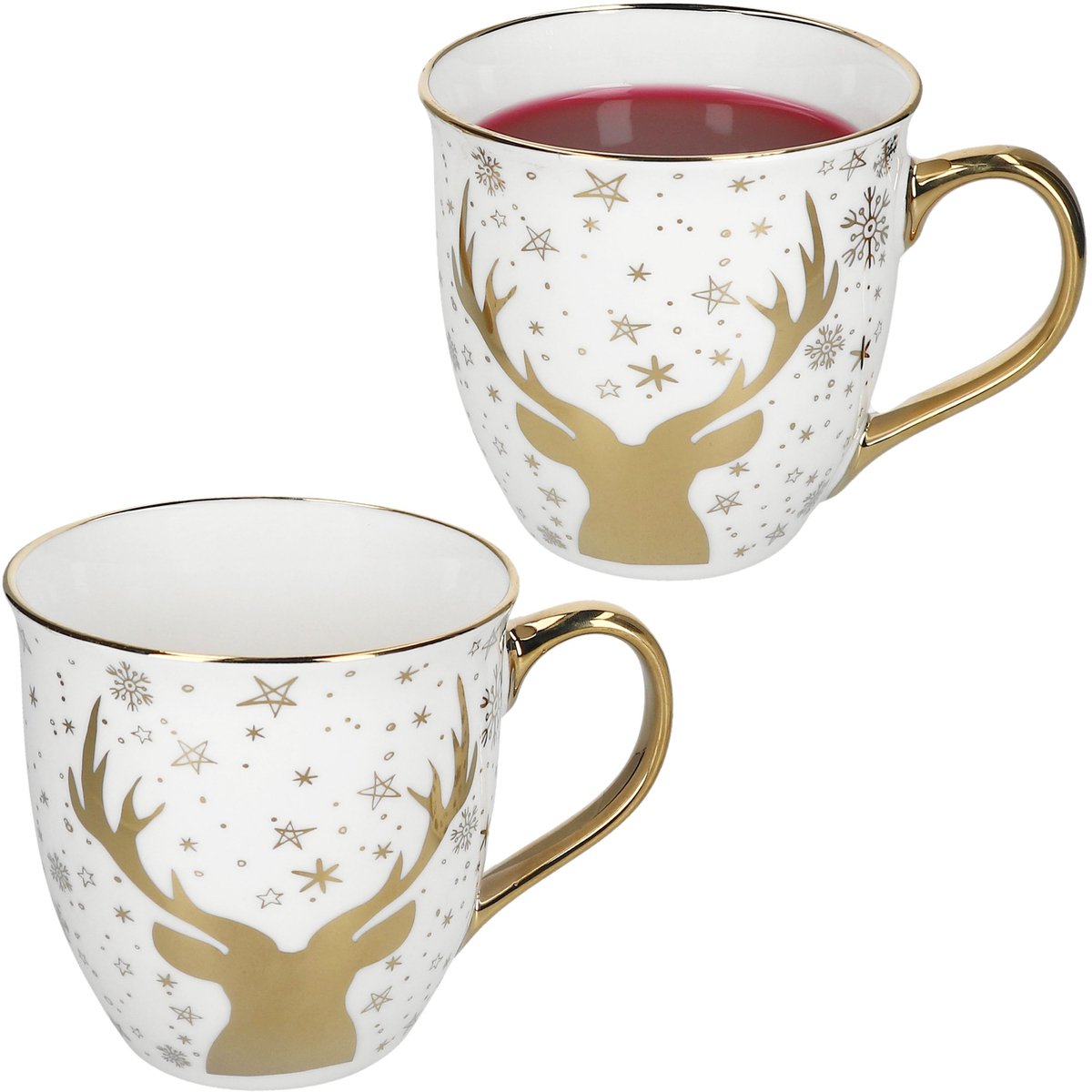 2-delig set jumbokopjes met gouden rand HIRSCH van porselein – 23105124