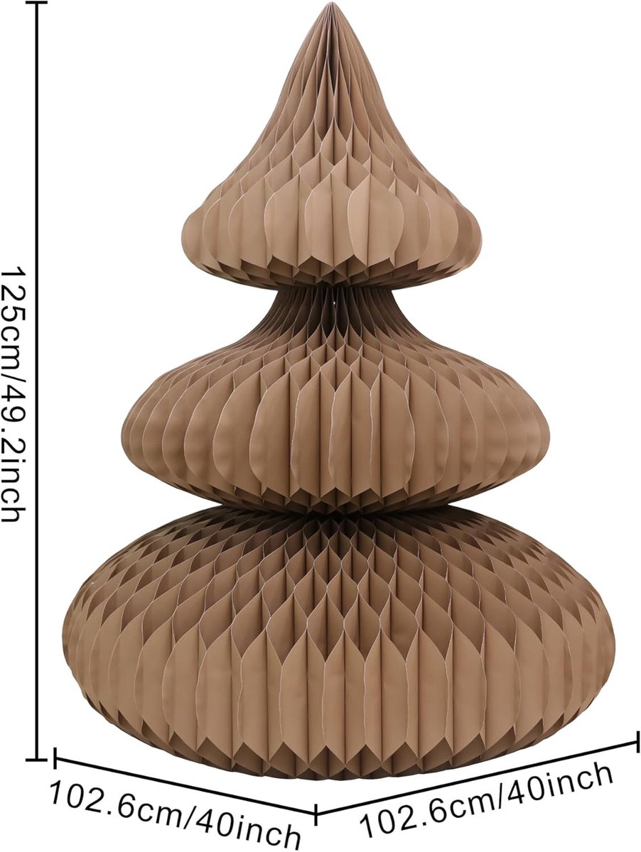 Rustieke 3D Honingraat Kerstboom 49 inch – Luxe Opvouwbare Papieren Kerstdecoratie | Eco-Vriendelijke & Herbruikbare Bruine Honingraat Kerstboom – Unieke Ruimtebesparende Tafeldekoratie
