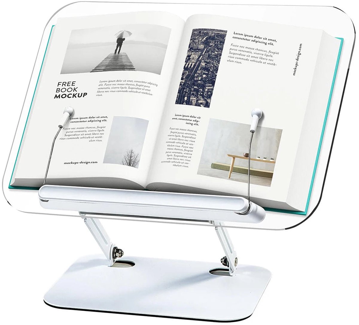 Nieuwe Boekenstandaard Verstelbaar met 360° Draaiende Basis en Elastische Clips voor Lezers Model BS360