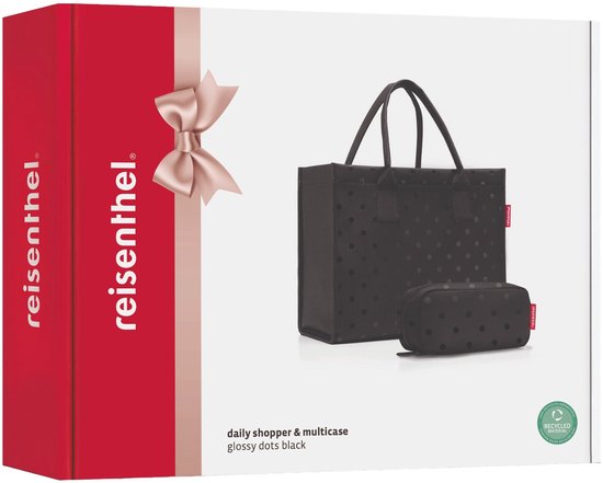 Reisenthel Dailyshopper Set Shopper - Coffret cadeau - Gratuit Maquillage tasje - Glossy Dots Noir