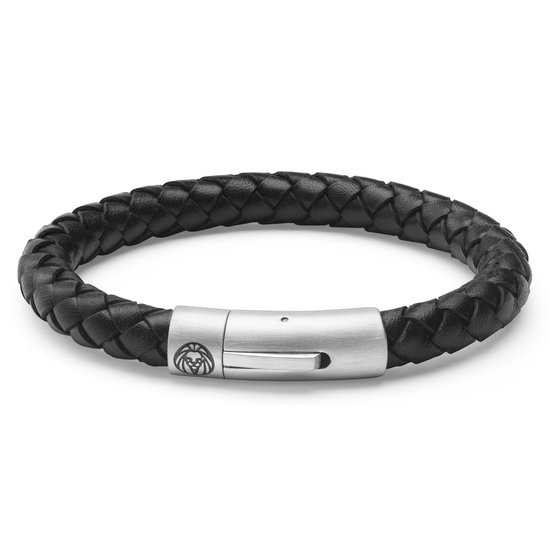 Collins | Bracelet en cuir tressé noir 8 mm