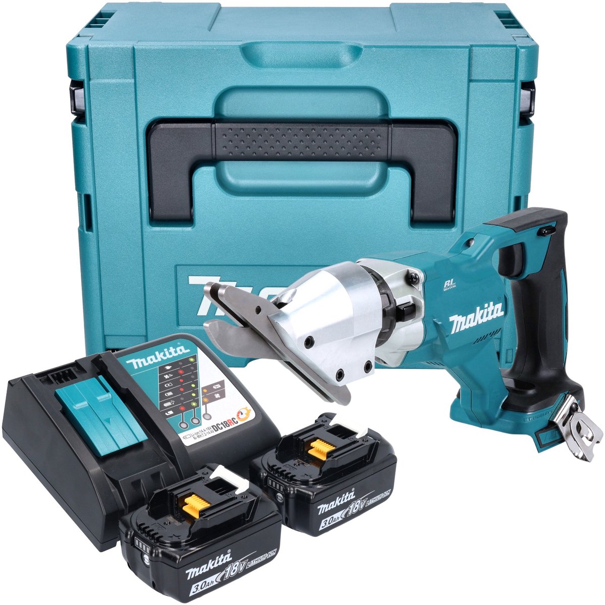 Makita DJS 800 RFJ accu vezelcementschaar 18 V borstelloos + 2x accu 3,0 Ah + oplader + Makpac