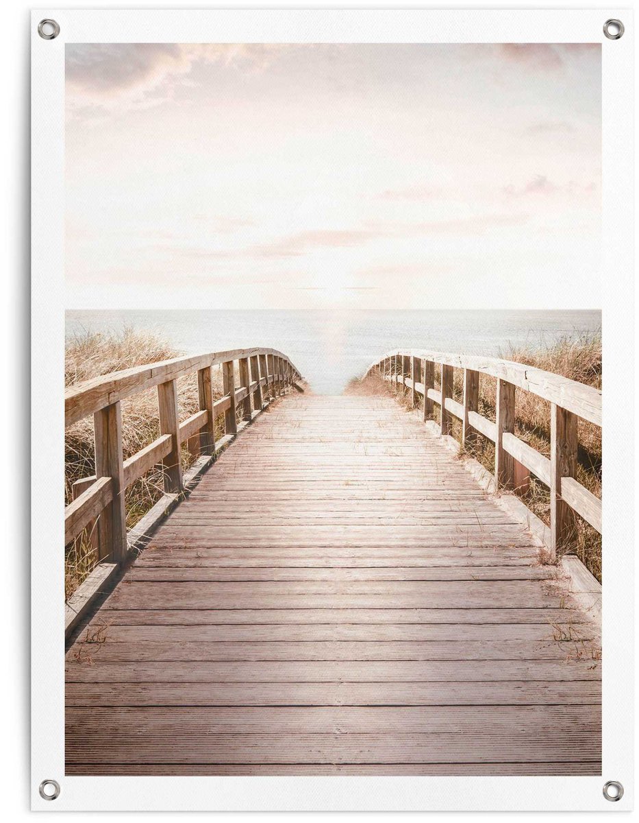 Tuinposter Brug naar het strand - 80 x 60 - Canvas - REINDERS
