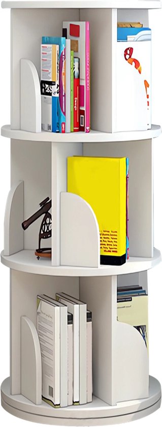 Foto: Draaibare boekenkast opbergrek hout boeken opbergen stabiel en veilig 40 x 40 x 97 cm wit