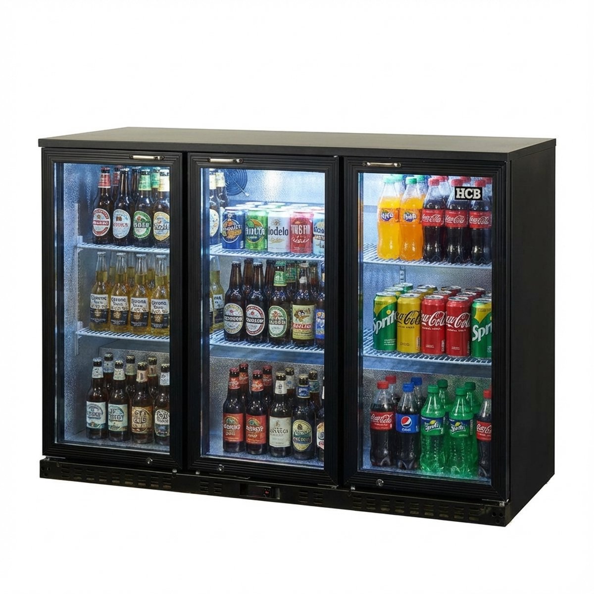 HCB® - Professionele Horeca Barkoelkast met klapdeuren - Glasdeur koelkast - 337 liter - Koeling met glazen deur - Flessenkoelkast - Drankenkoelkast klein - Bier koelkast - 52x135x84 cm (DxBxH) - 70 kg - Frigo - 7930