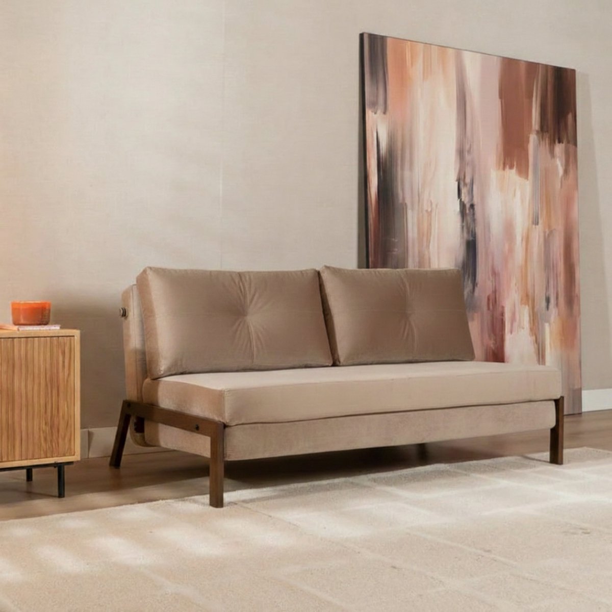 Bronx71® Velvet slaapbank 2 persoons Mikko taupe - Logeerbed - Vouwbed - Slaapstoel - Zetelbed