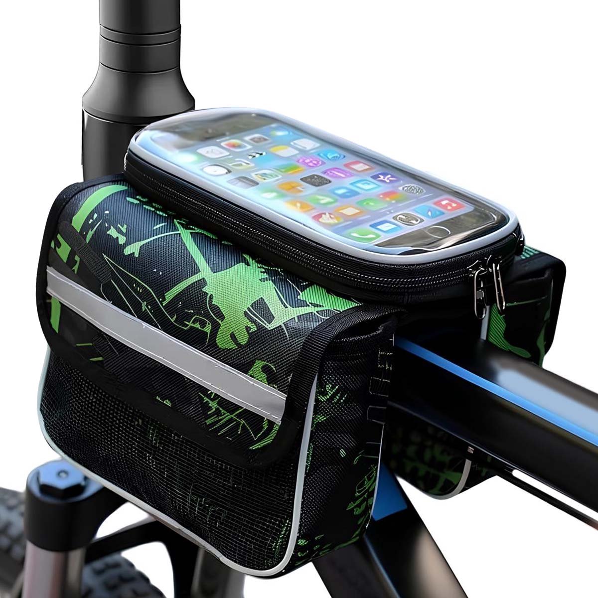 Avizar Waterdichte Fietssmartphonehouder met Frametas, Zwart / Groen