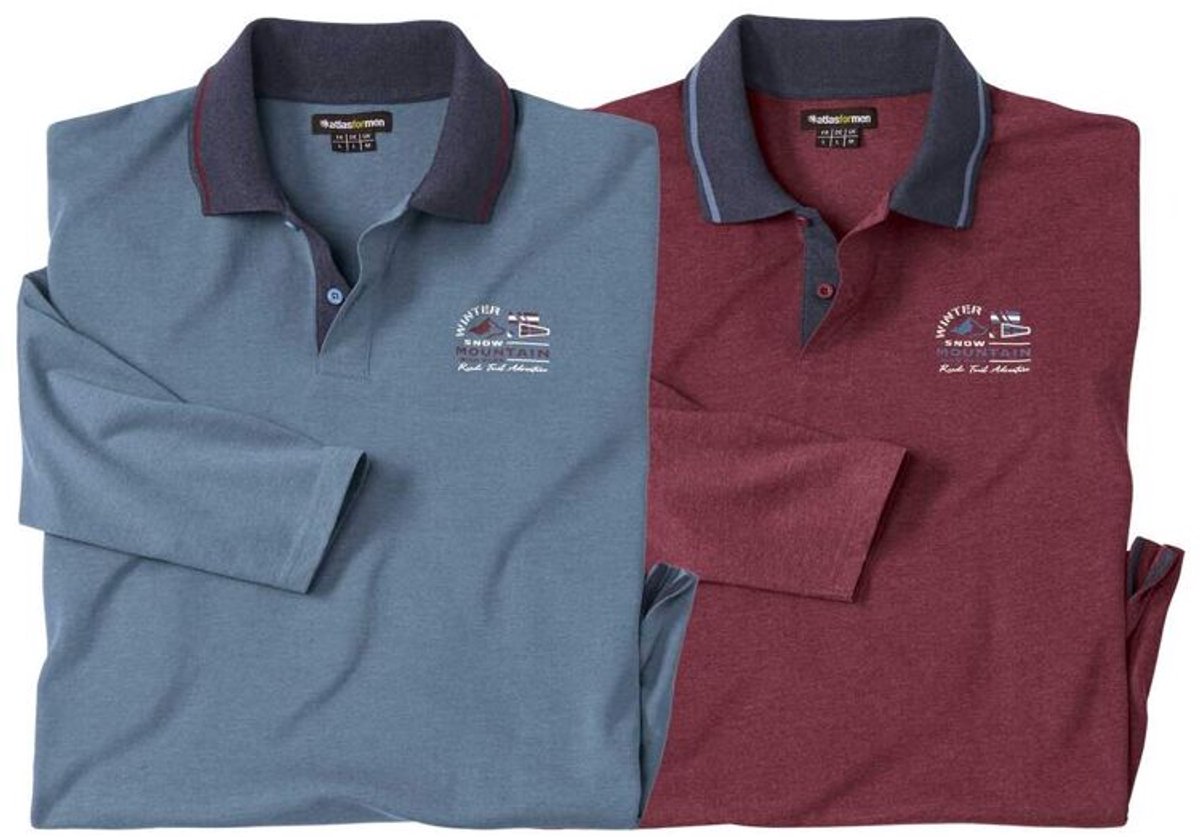 ATLAS FOR MEN - Set van 2 jerseypolo’s Mountain - Heren - Verkrijgbaar in grote maten - 4XL
