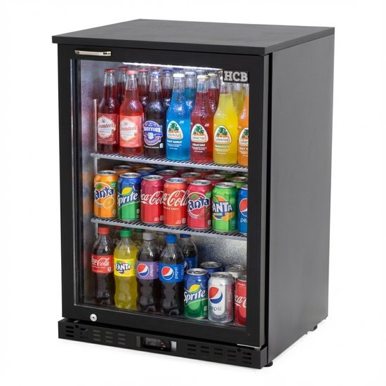 HCB® - Professionele barkoelkast met glazen deur - Tafelmodel koelkast - 122 liter - zwart - Horeca drankenkoelkast klein - 48 kg - Frigo - 2244