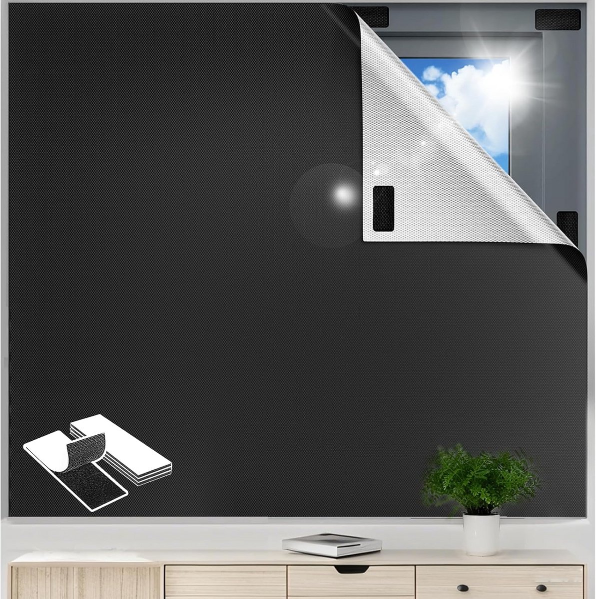 Verduisterend rolgordijn 350 x 145 cm - 100% Verduistering voor Raam - Draagbaar en Op Maa