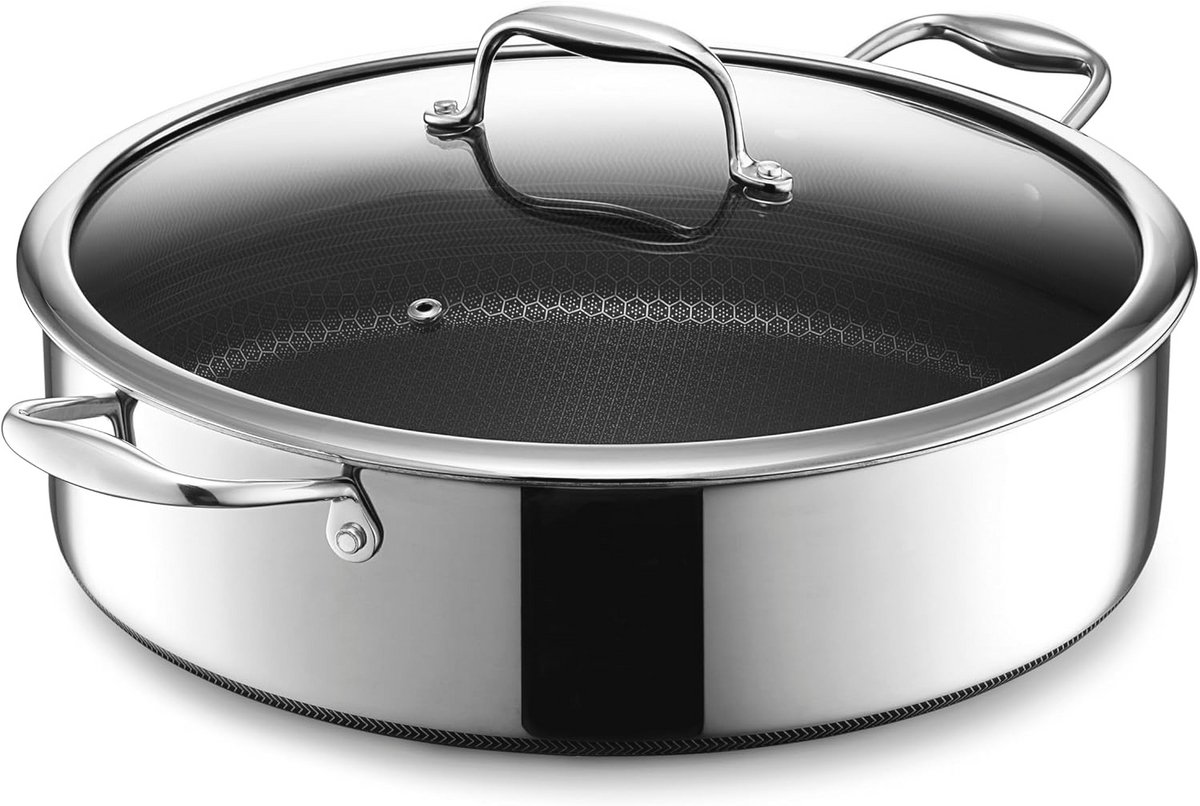 Hybride koekenpan met deksel, 6.6 liter, ovenveilig en geschikt voor alle kookplaten