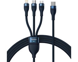 3-in-1 USB-C Micro USB Lightning Kabel 100W 1.5m Blauw