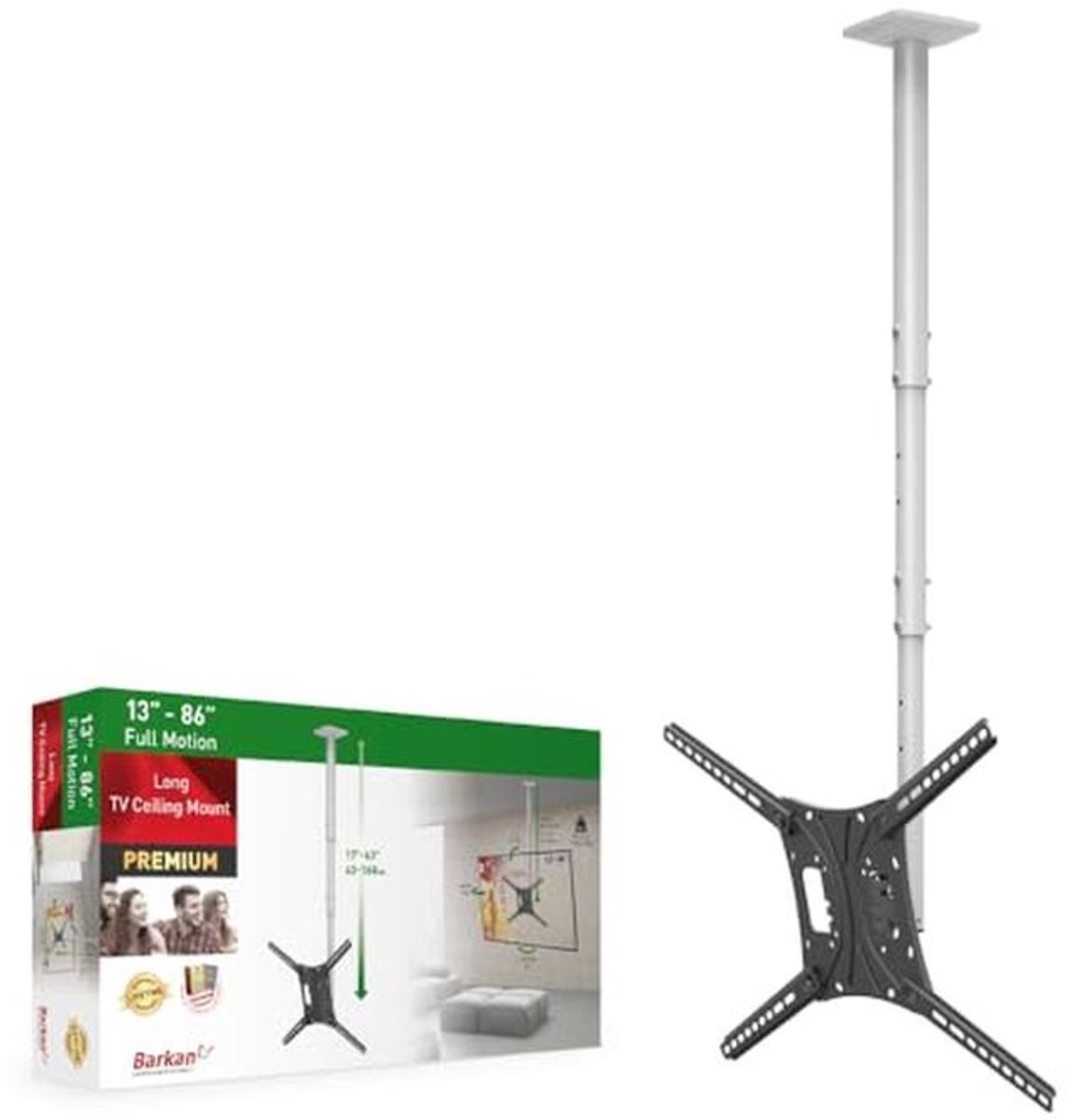 Lange witte tv-plafondhouder voor 13-75 inch TV met kantel- en beweegmogelijkheden