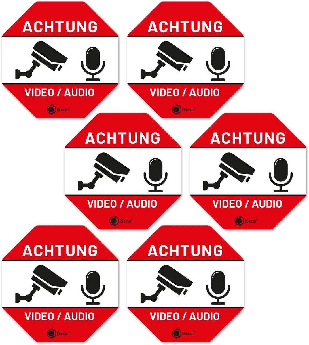 6x Camerabewaking Sticker 'Aandacht Toezicht' - 4.5 cm Rood Wit - Weerbestendige Zelfklevende Informatiefolie