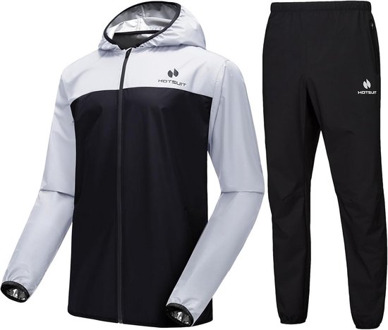 HOTSUIT Saunapak Voor Mannen – Volledig Pak Met Jas En Broek, Voor Training, Fitness En Gewichtscontrole, Zweetpak Met Capuchon