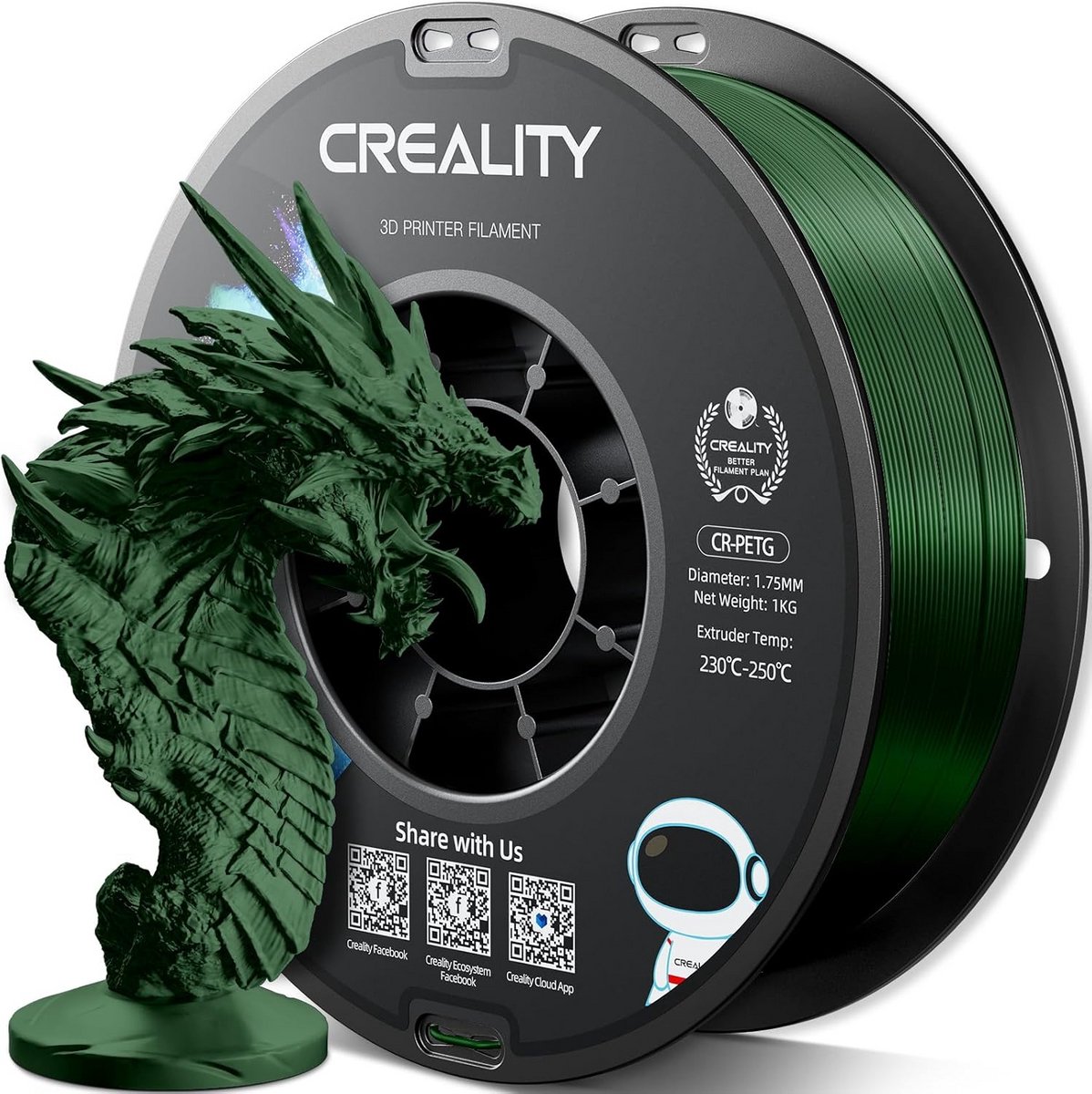 PETG Filament 1.75mm, 1kg, Legergroen - Sterk en Geurloos 3D Printer Materiaal