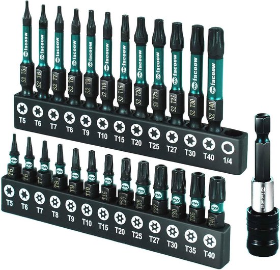 Torx bitset 26-pack met magnetische tips en sabotagebestendige bits | bol