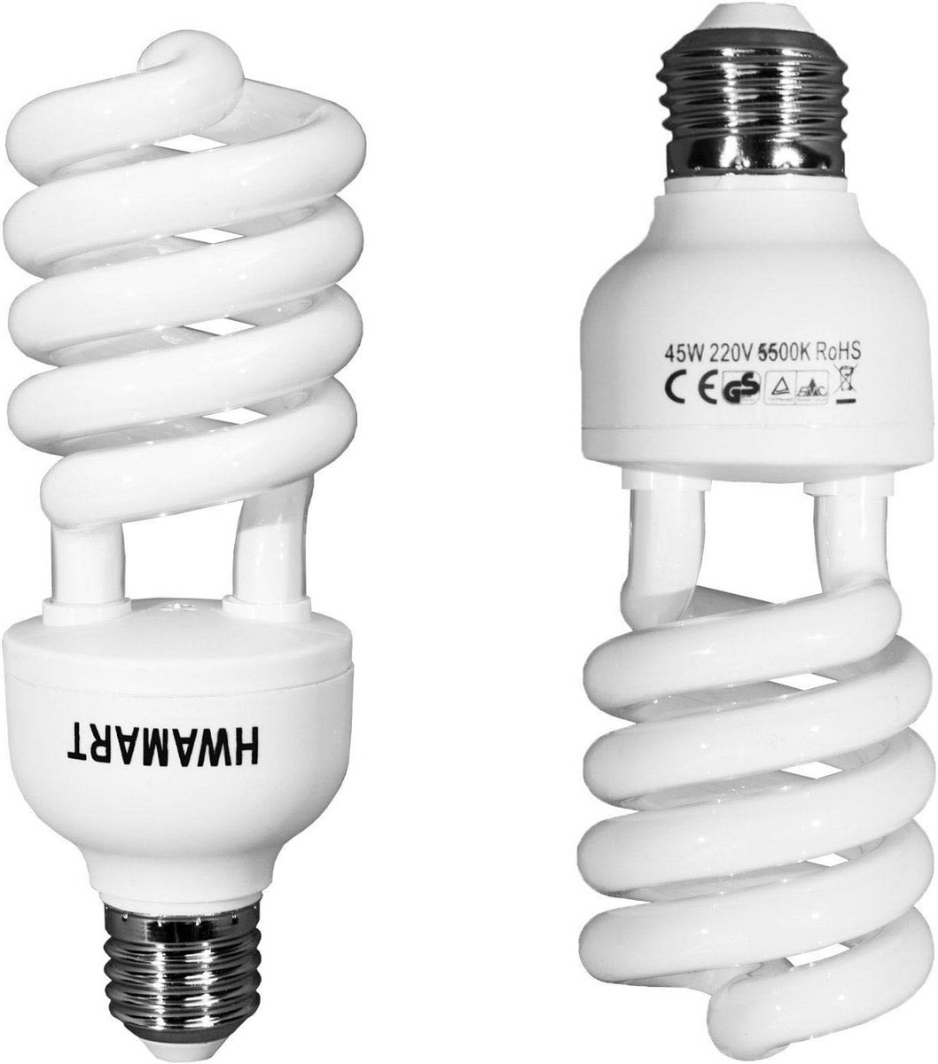 2x 45W E27 Spaarlamp 5500K Daglichtwit voor Foto en Video Studio Verlichting