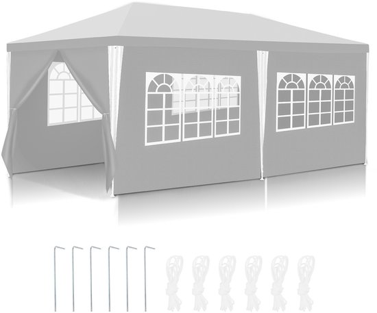 Tente de fête 3x6 m Wit avec Zijwand et Fermeture éclair – Idéale pour Jardin, Fête, Marché et Mariage