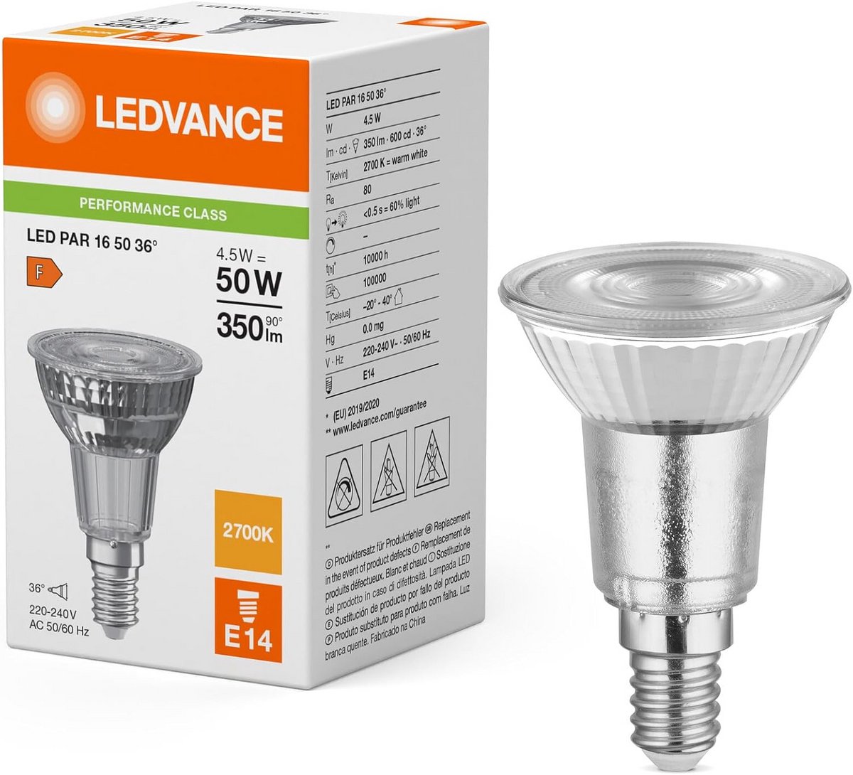 E14 LED Spot PAR16 5W 350lm 2700K Dimbaar - Vervangt 50W Halogeen