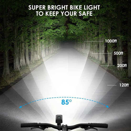 Fietsverlichting Set - 10000 Lumen LED Voorlicht Oplaadbaar - Met Hoog- en Dimlicht - Inclusief Gratis Achterlicht - Voor Nachtritten — afbeelding 4