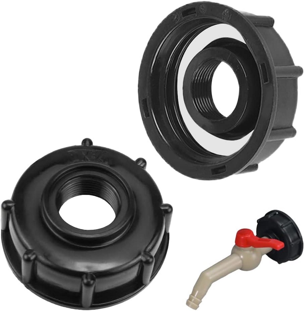 Adapter Set voor IBC Containers - 2-pack Zwart met Adapterkap, Tapkap en Verlengstuk