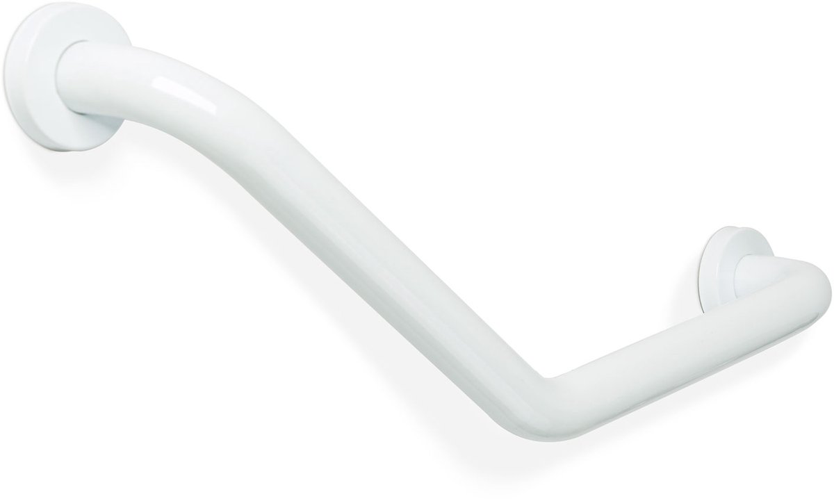 Bewello - Badkamer Steunbeugel 45° Hoek – Wandmontage – RVS – Wit – 25 + 25 cm – Max. 200 kg 1 Stuks [BW3035B]