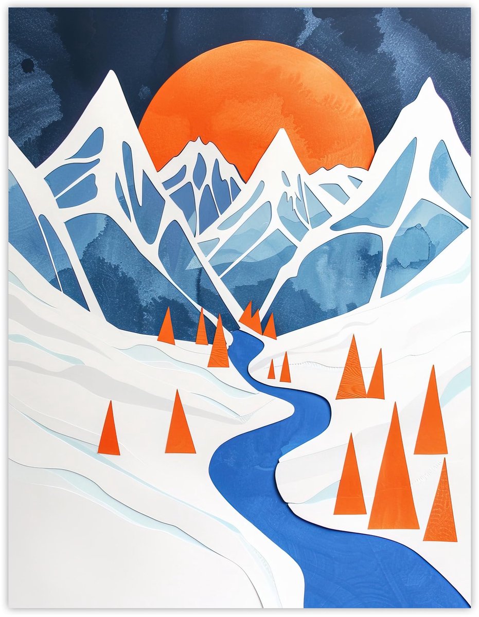 Unyqoos Grote muurkunst poster met abstract winterlandschap in luxe kunstpapier meerdere