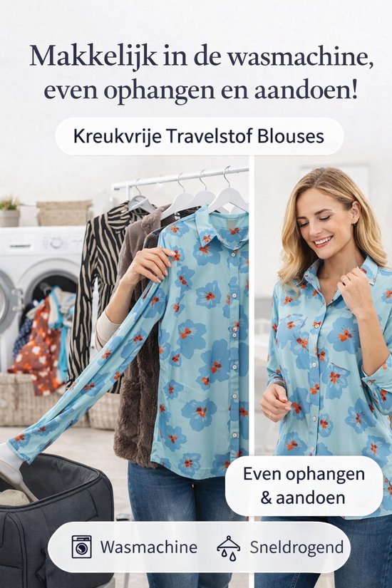 Angelle Milan - Vêtements de voyage pour femmes - Chemisier glamour vert - Respirant - Infroissable - Robe durable - En 5 tailles - Taille L