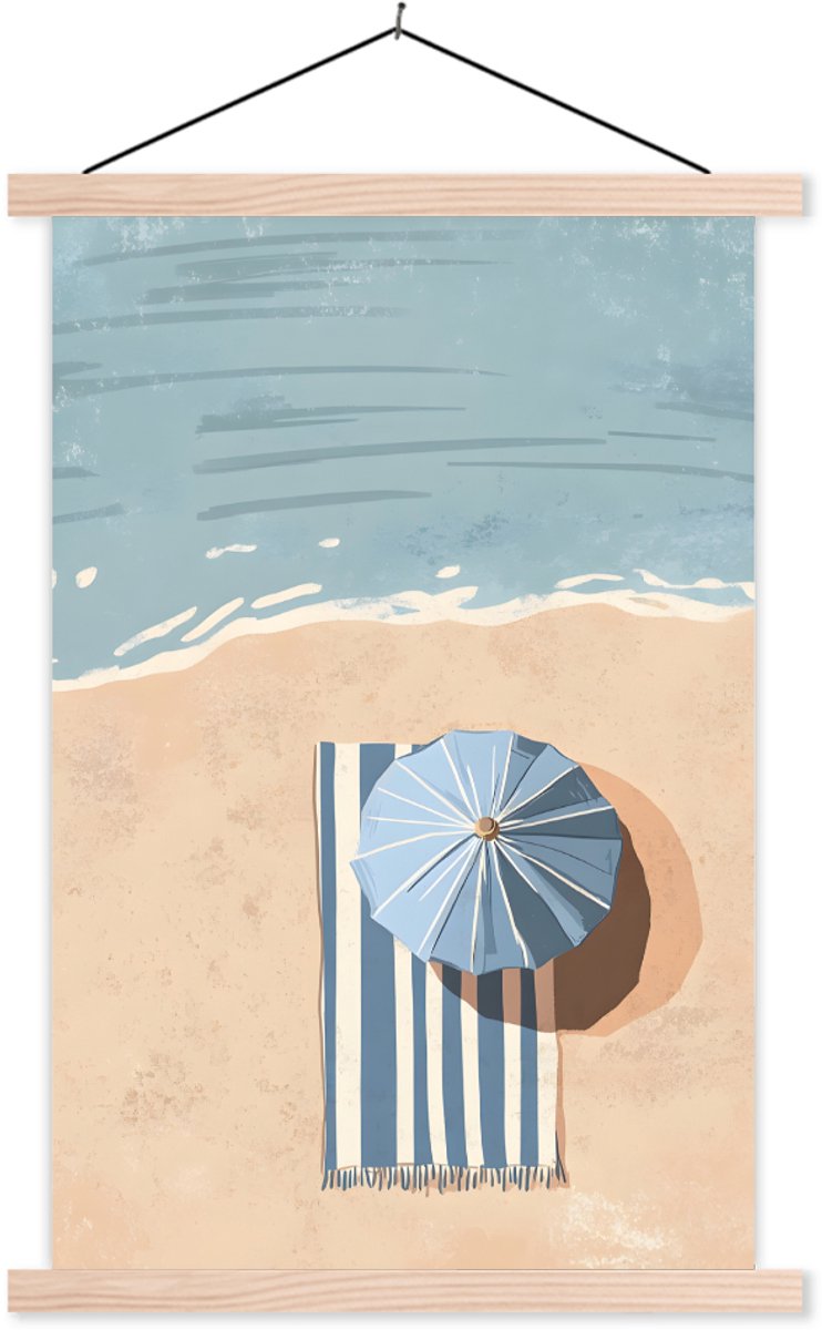 Posterhanger incl. Poster 60x90 cm - Schoolplaat - Strandlaken - Strepen - Parasol - Stran