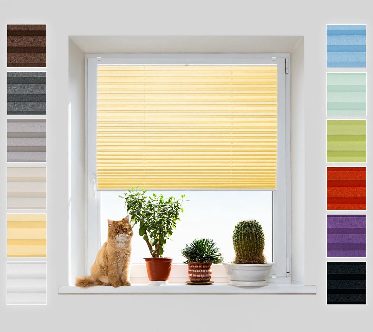 Plissé rolgordijn - Vouwjaloezie Klemfix - Inkijk weren - Montage zonder boren - 60x200 cm - Geel