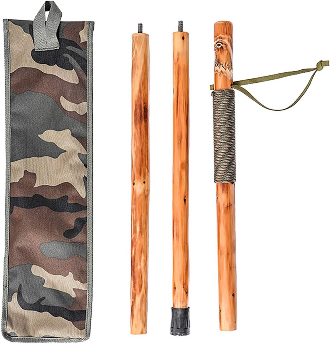Set van 3 houten wandelstokken met kompas en paracord - 122 cm