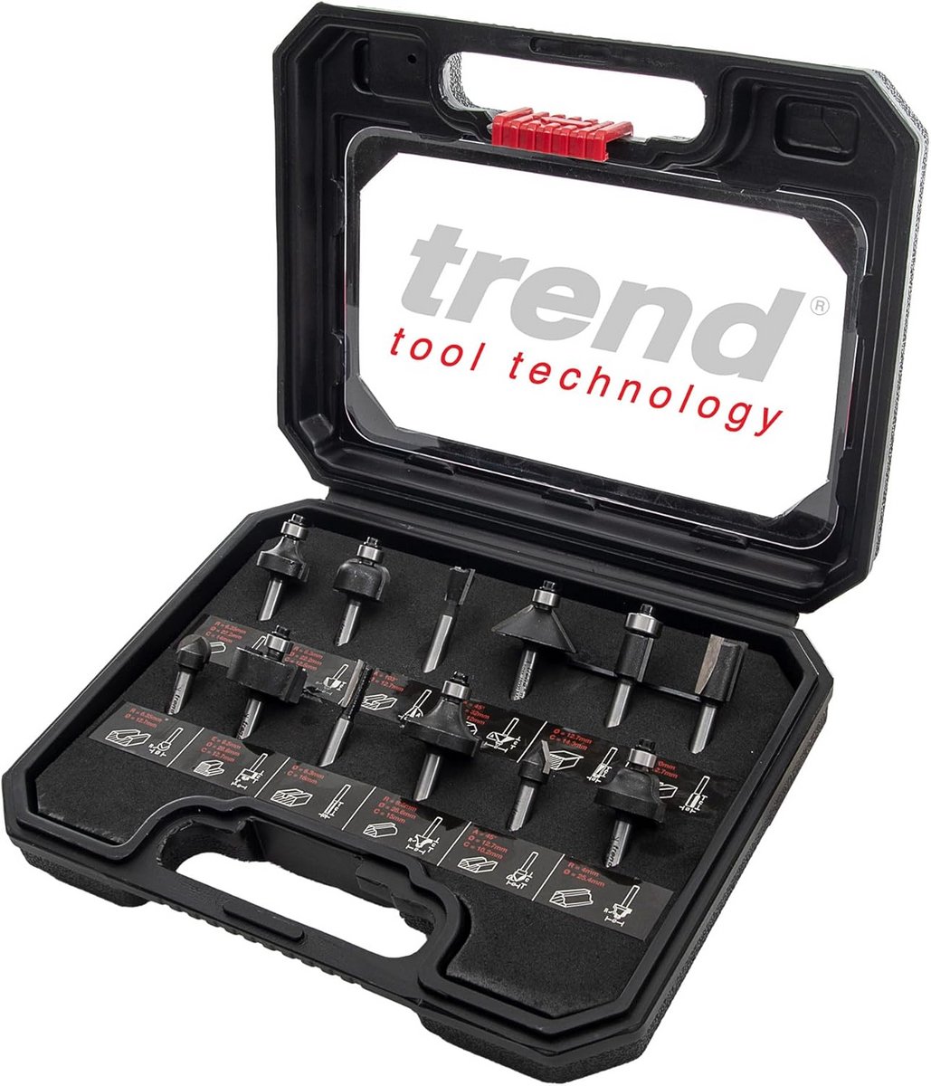 12-delige Starterset voor Frezen met 1/4 inch Schacht voor Houtbewerking