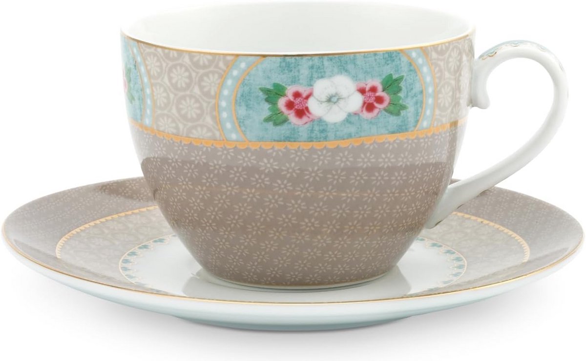 Mok met schotel Blushing Birds met bloemen en vogels 0.28 l
