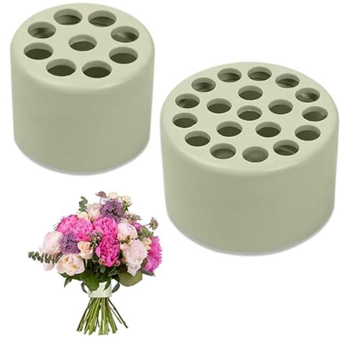 2 Stuks Spiral Bloemhouders voor Ikebana - DIY Bloemarrangement Accessoire Groen (Groot + Klein)