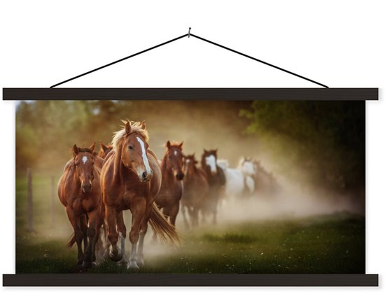 Porte-affiche avec affiche - Affiche scolaire - Paarden - Lumière - Nature - 150x75 cm - Lattes noires