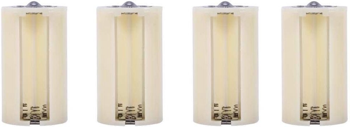 3 AA naar D Batterijadapter Houder Wit (4 stuks) - Batterij Converter voor Parallel Gebruik - Universeel Compatibel