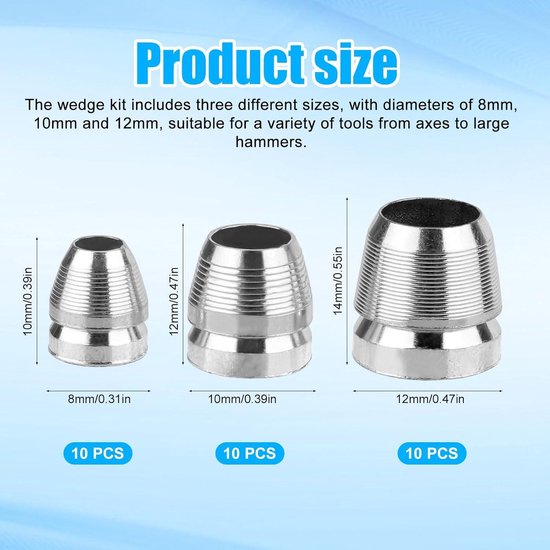 30 Stuks Stevige Ronde Bijlgreep Wigset voor Versterking - 8mm, 10mm, 12mm — afbeelding 5