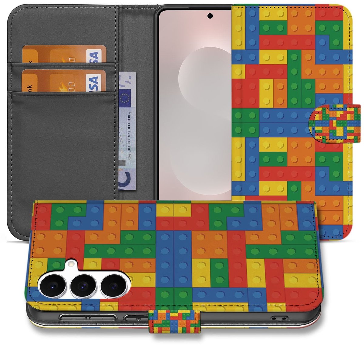 Samsung Galaxy S25 FE Hoesje Blokken Design Met 3 Pasjes Kleurrijk