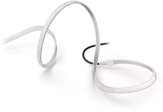 Philips Hue Flux LED strip, wit, met zwarte stekker en kabel.