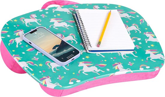 LAPGEAR Home Office Pro schootbureau met polssteun, muismat en telefoonhouder - eiken houtnerf - geschikt voor laptops tot 15,6 inch - stijlnr. 91599