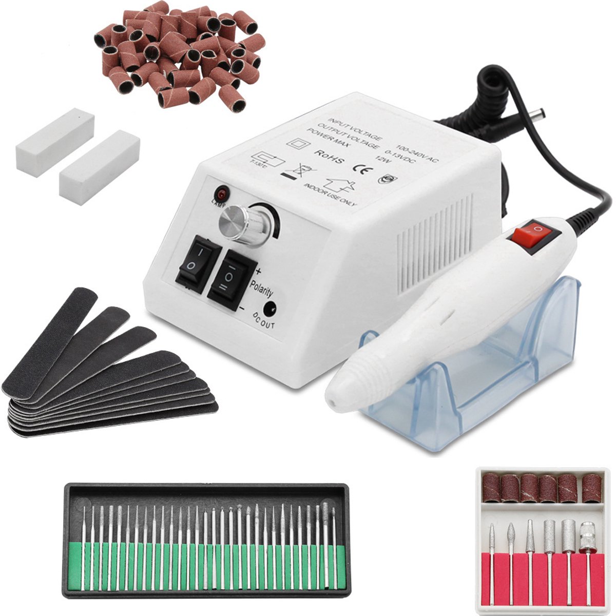 Nagelfrees - Elektrische Manicure en Pedicure set - Elektrische Nagelvijl Set - 20000 RPM PRO Desktop - 6x standaard schuurkappen - Links- en rechts draaiend - Wit - voor Manicure & Pedicure - Pedicureset