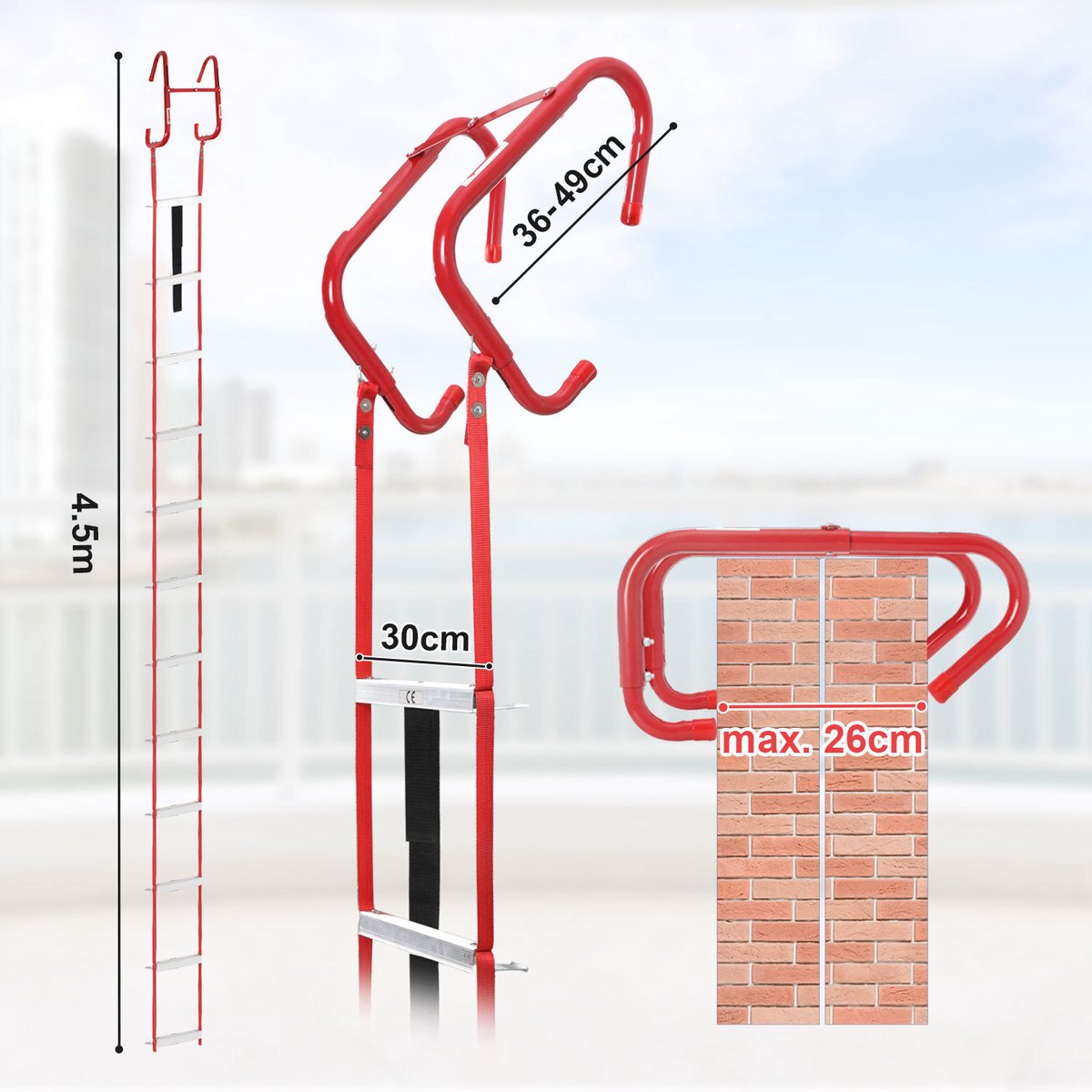 Brandvluchtladder met haak Draagvermogen 450 kg, Telescopische ladder 4,5 m Aluminium, Opvouwbaar, Uitschuifbaar, Multifunctioneel – foto 2