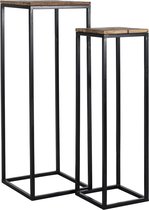 Donkerbruine houten bijzettafels met zwart metalen onderstel (2-delige set) (r-000SP32229)