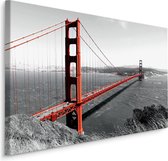 Schilderij - Golden Gate Bridge San Francisco, zwart-wit/rood, scherp geprijsd