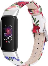 YONO Leer Bandje geschikt voor Fitbit Luxe - Vervangende Leren Armband - Bloemen Wit