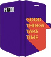 Samsung Galaxy S8 Telefoonhoesje - Portemonneehoesje  - Met pasjeshouder - Met Quote - Good Things - Paars