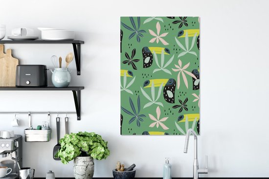 Tableau sur toile Toucan - Feuilles - Vert - 40x60 cm - Décoration murale
